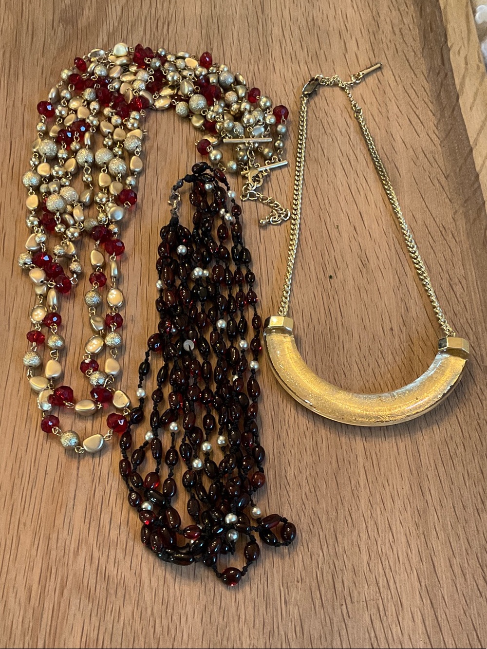 Gold and Garnet Multi-Strand Costume Jewelry Fashion Necklace